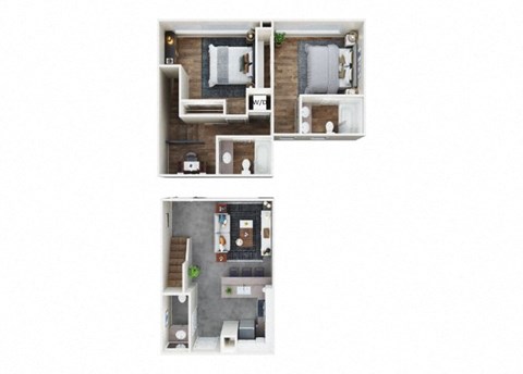 Floor plan for 2 beds, 2.5 baths, 1246 sqft